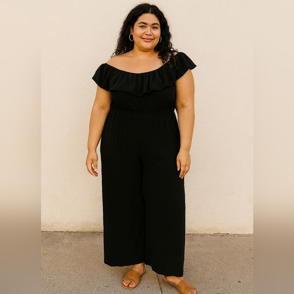 Love J Jumpsuit Off Shoulder Bouclé Culotte Black Size L Cotton Blend Gauze